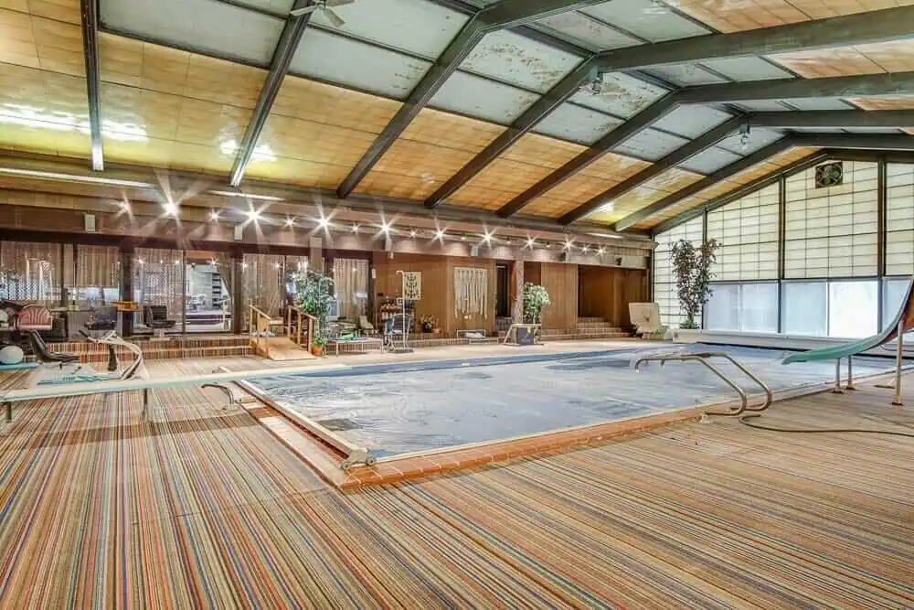 indoor outdoor carpet around indoor swimming pool