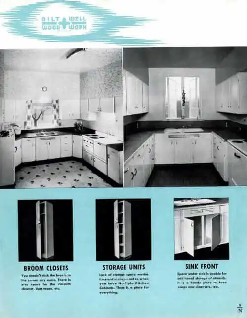 bilt-well wood wok kitchen cabinets from the 1940s