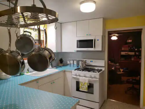kitchen with pot rack