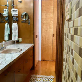 midcentury modern mosaic tile bathroom walls