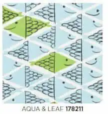 vera neuman fabric fish school by schumacher in aqua and leaf colorway