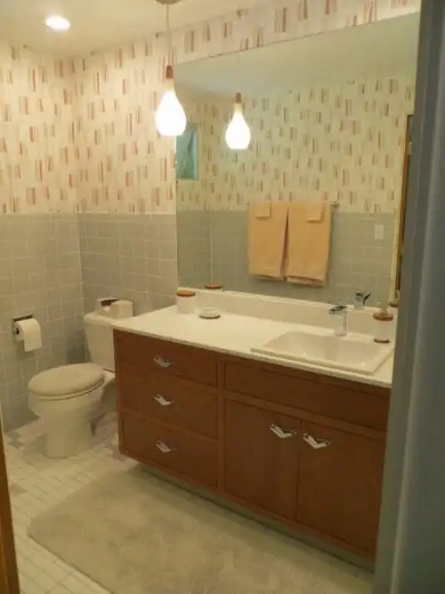 gray tile bathroom