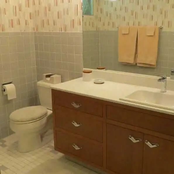 gray tile bathroom mid century modern style