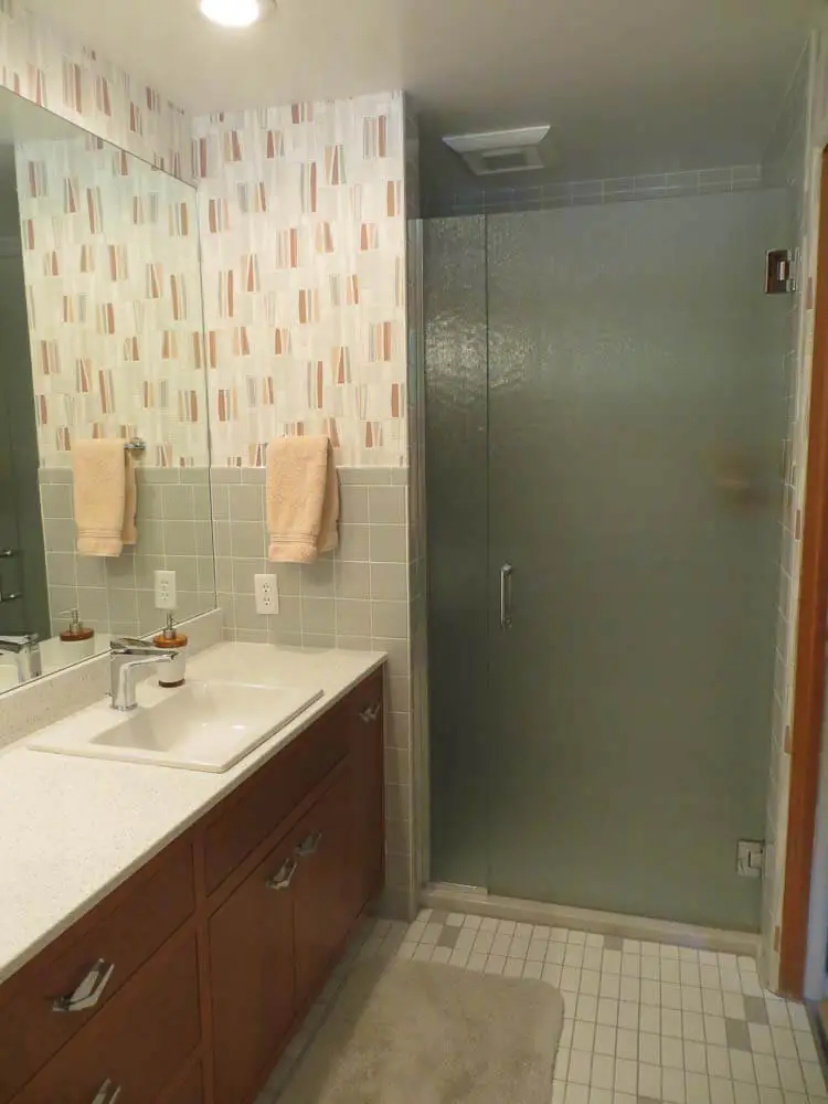 grey tile bathroom mid century modern 