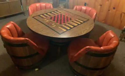whiskey barrel card table