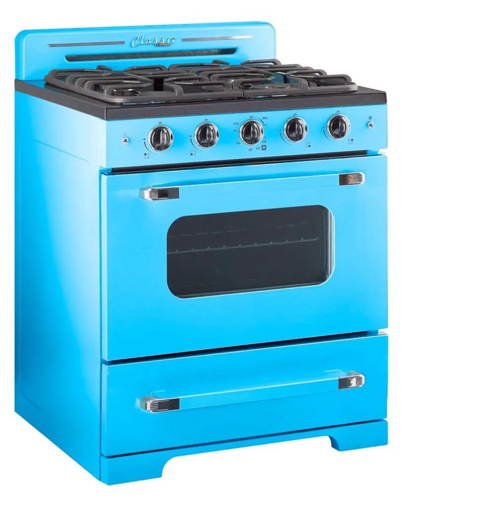 unique appliances 30" stove in robins egg blue