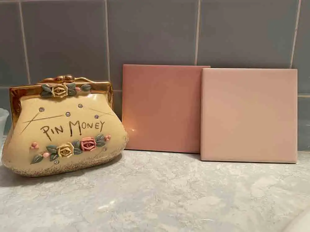 two shades of pastel pink bathroom tile from make it mid century