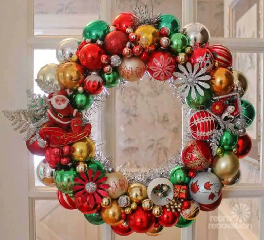 Vintage Christmas ornament wreath made by Pam from Retro Renovation
